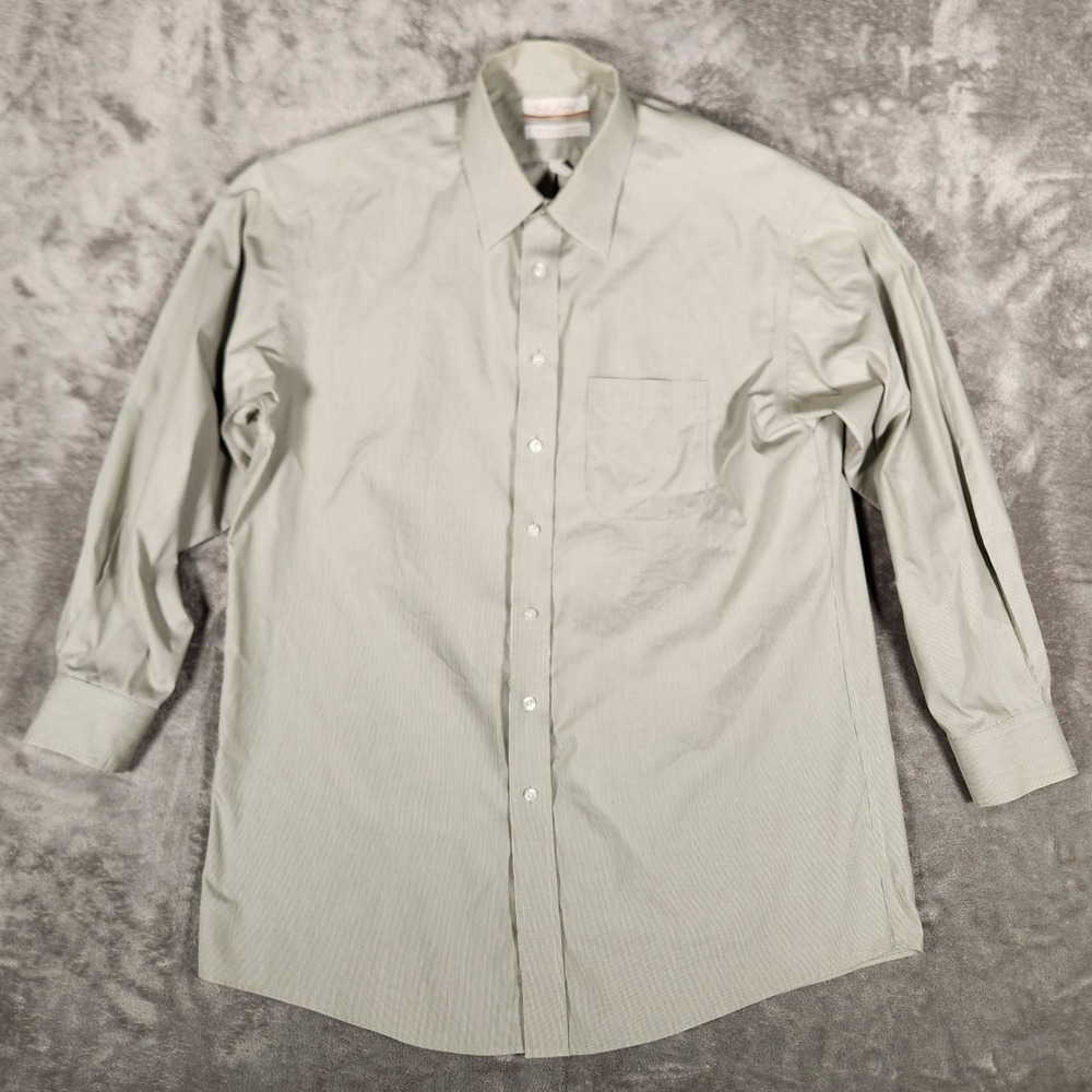 Roundtree & Yorke Dress Shirt Mens 16 33 Green Non-Iron Cotton Pinpoint